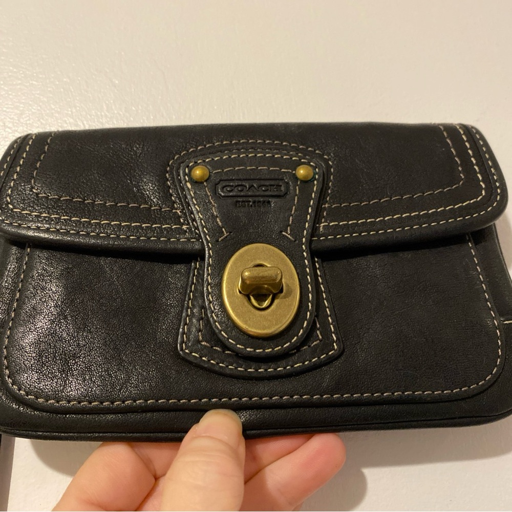 Coach Black Leather Clutch with Gold Hardware